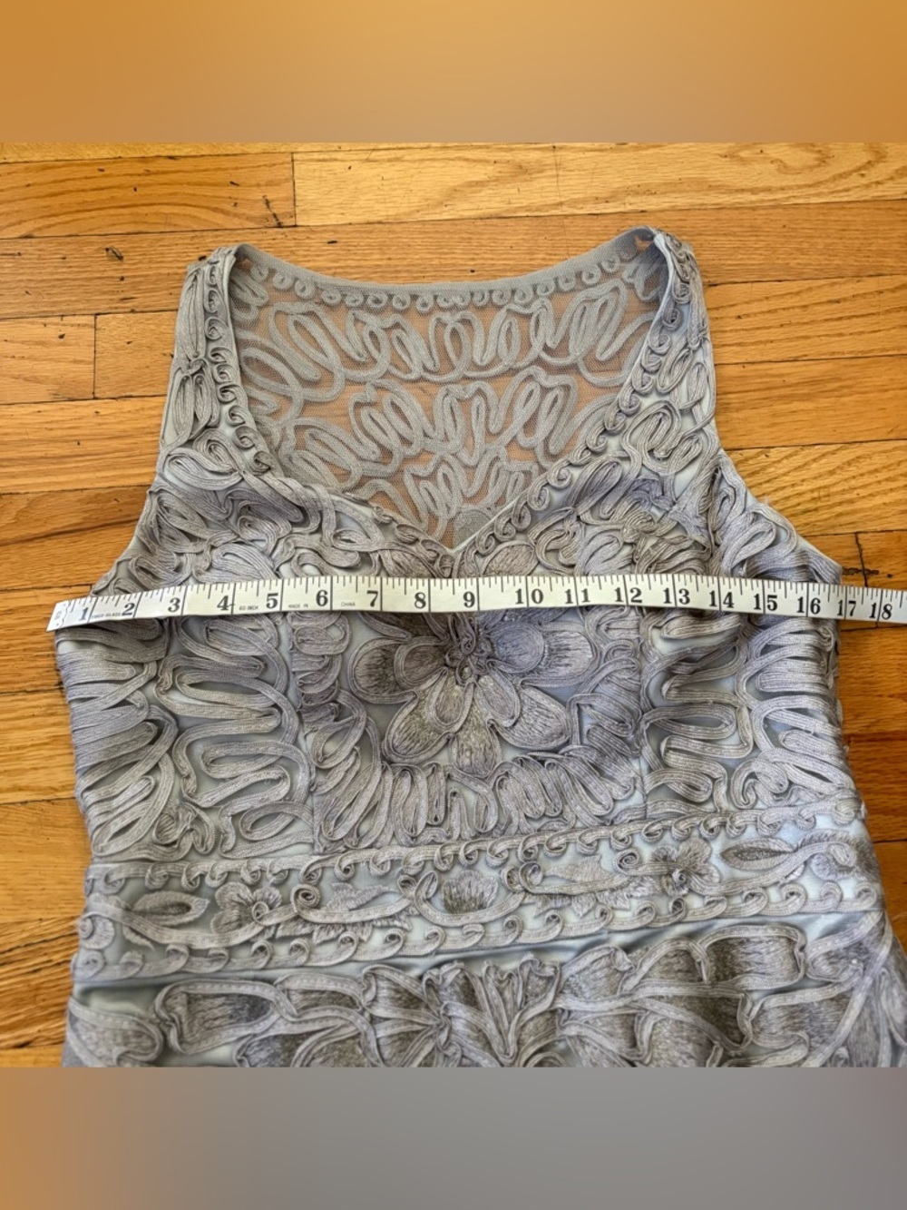 Sue Wong Silver-Gray Embroidered Sleeveless Cocktail Dress - Picture 2 of 9